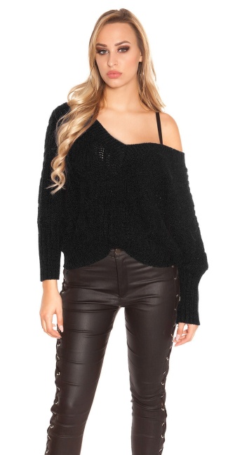 XL V-Cut knit sweater with lacing Black